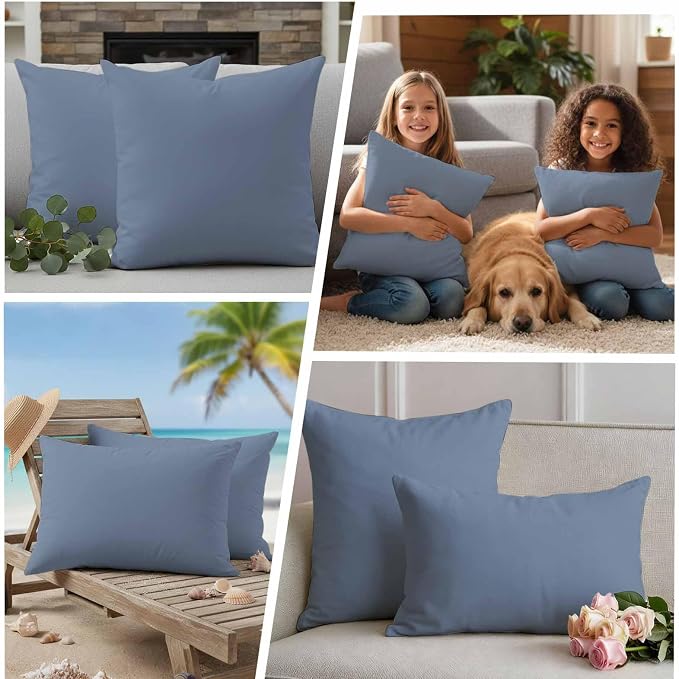 Outdoor Pillow Covers 26 x 26 Inches, Blue Pure Color Waterproof Throw Pillow Cover Set of 2, Aesthetics Contemporary Luxury Decorative Square Cushion Covers for Patio/Couch/Garden