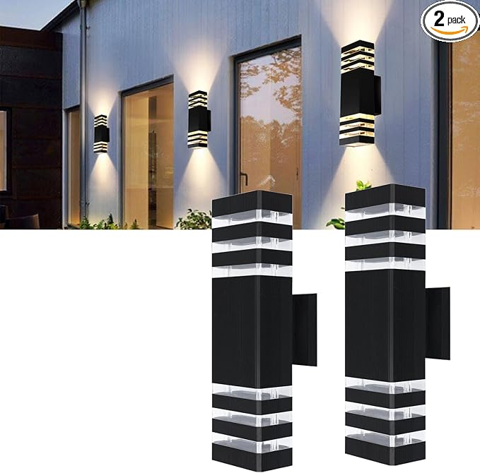 2Pack 15inch LED Square Up & Down Wall Lights,14W Outdoor Wall Light 4000K Day White Aluminum Body Waterproof IP65 LED Exterior Light Fixtures Wall Mount for House Patio Garage Garden.