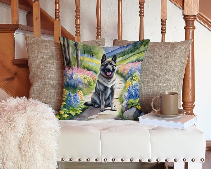 Caroline's Treasures Norwegian Elkhound Spring Path Throw Pillow Machine Washable, Indoor Outdoor Decorative Pillow for Couch, Bed or Patio, 14Hx14W