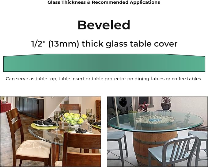 16 Inch Round Tempered Beveled Polished Edge Glass Table Top -1/2” Thick Round Glass Table Top–Heavy Duty, Dining, Coffee, and Office Tables by Fab Glass and Mirror