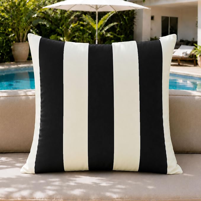 Allorry Outdoor Pillow Covers 18x18 Black Striped Decoration Throw Pillow Covers for Spring Summer Outdoor Waterproof Garden Patio Furniture Sofa Bed Home Decor JB016-C18