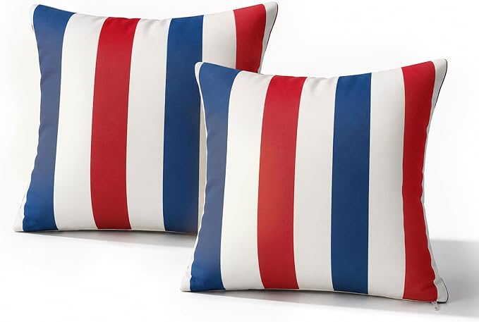 Pack of 2 Outdoor Waterproof Striped Pillow Covers Decorative Throw Covers | 20x20,Garden Cushion Covers, Farmhouse Pillowcases for Couch Sofa Patio Tent Balcony