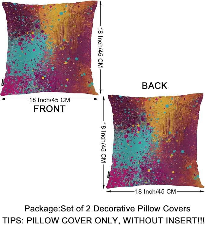 Swono Abstract Art Throw Pillow Case, Graffiti Rainbow Stain Marble Square Home Decorative Cushion Cover for 18 X 18 Inches Pillow Covers, 2 Pack Pillowcases for Bedroom Office Dorm Couch