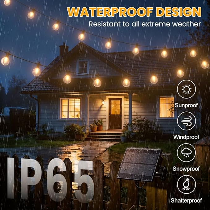 100FT Solar String Lights Outdoor Waterproof IP65 with USB-Charging , Solar Powered LED Patio Lights with 50+2 Shatterproof G40 Globe Bulbs, Hanging Lights for Outside Backyard Garden Bistro Gazebo