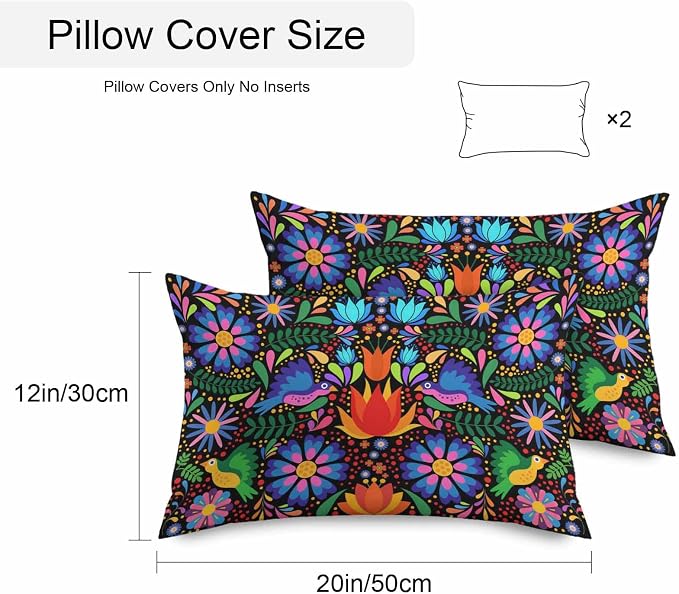 Outdoor Waterproof Throw Pillow Covers Set of 2 Colorful Mexican Floral Lumbar Pillowcases 20x12 Inches Bird Rustic Assorted Flower Decorative Pillows Cushion Case Patio Pillows for Couch Bed Chair