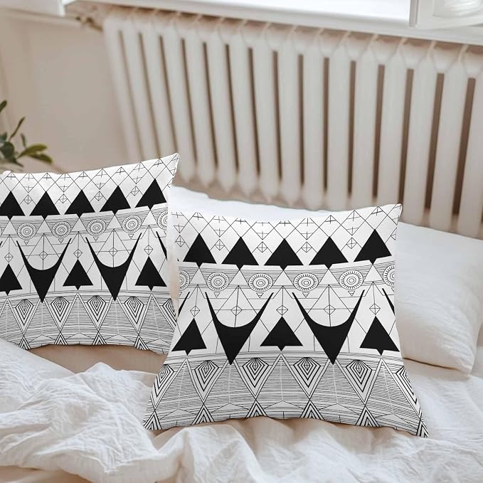 Throw Pillow Covers 26x26 Inch Set of 2, Black White Geometric Waterproof Outdoor Pillow Covers, Vintage Art Striped Decorative Cushion Pillowcases for Couch, Sofa, Bed, Garden, Patio