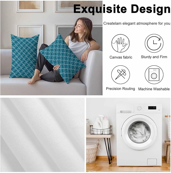 Teal Blue Stripes Outdoor Pillow Covers 20x12 Inch Lumbar Pillow Covers Set of 2 Waterproof Decorative Throw Pillow Cases Simple Geometric Modern Monochrome Cushion Covers for Patio Furniture Garden