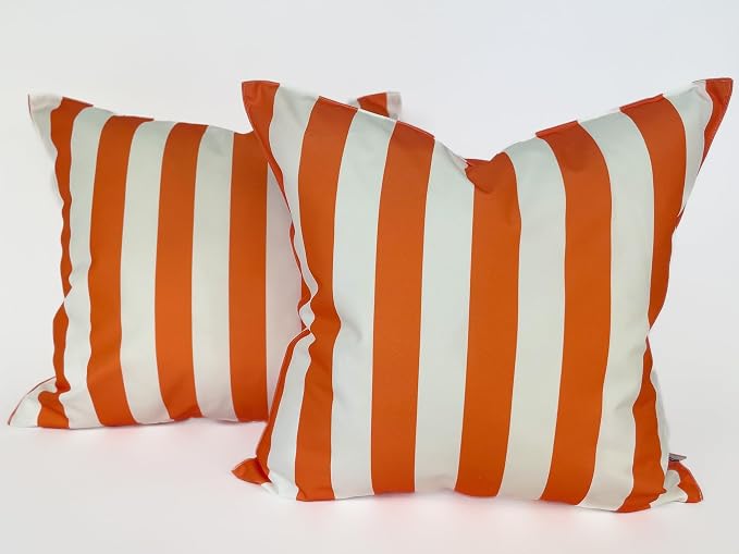 Pack of 2 Outdoor 20''x20'' Waterproof Orange Striped Throw Pillow Covers Decorative Square Cushion Patio Pillows for Patio Furniture (Orange Tiger)
