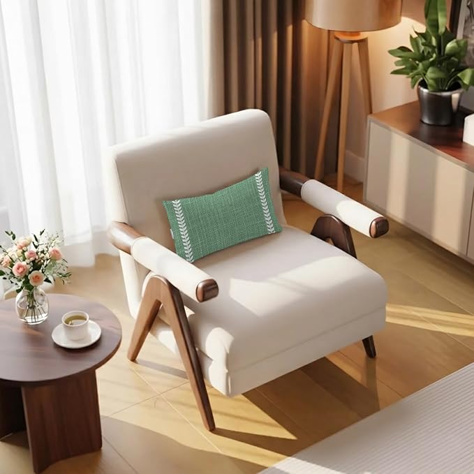 Forest Sage Green Outdoor Lumbar Pillow 12x20 Inch, Spring Botanical Lines Art Simple Waterproof Throw Pillow Covers with Insert, Decorative Headrest Pillows for Office Car Travel