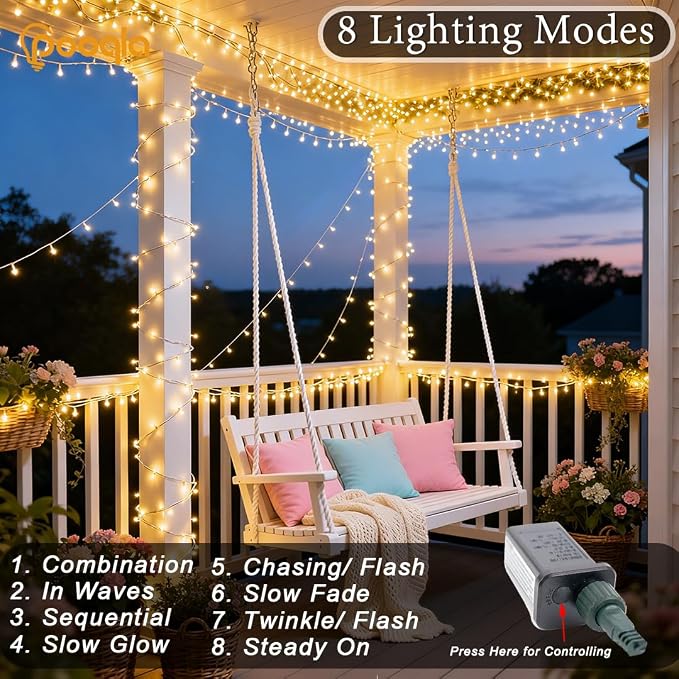 1000 LED Warm White Christmas Lights Outdoor String Lights, 328 ft | Green Wire Waterproof Twinkle Fairy Lights Plug in with Timer, 8 Modes String Lights Indoor Bedroom Xmas Tree Decorations