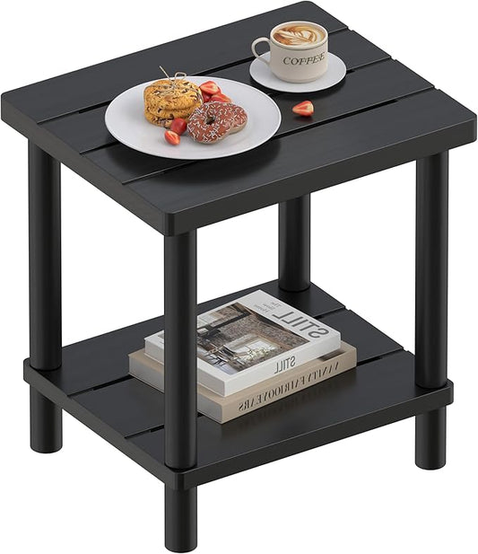 LEJANEOYE Outdoor Side Table, 2-Tier Small Outdoor Table for Patio, Adirondack Side Tables for Outside or Indoor, Bamboo End Table for Pool, Porch, Weather Resistant Easy Maintenance-Black