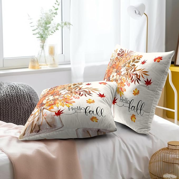Fall Pillow Covers 22x22 Inch Set of 2 Autumn Thanksgiving Outdoor Throw Pillow Covers,Farmhouse Floral Mason Jar Cushion Case for Sofa Couch Decor