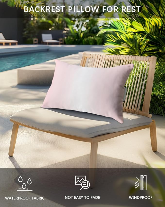 Pack of 4 Outdoor Lumbar Pillow Covers 11x16 Inch, Pink Ombre Waterproof Throw Pillow Covers Set, Aesthetics Modern Abstract Art Gradient Indoor&Outdoor Decorative Cushion Cases for Patio Porch Car