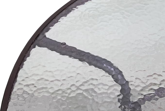 Garden Elements Outdoor Patio Furniture, Round Dining Table, Steel Base and Rim with Water-Wave Glass Top, Brown, 40"
