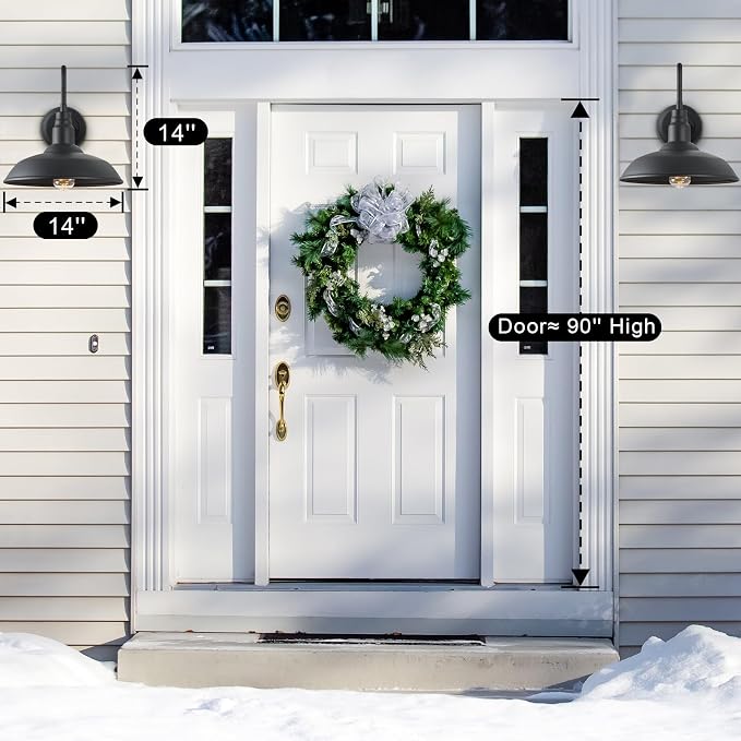 14 Inch Gooseneck Barn Lighting Outdoor Large Exterior Gooseneck Light Fixtures, Matte Black Farmhouse Barn Lights 2 Pack Outside Goose Neck Deck Wall Sconce for House, Garage
