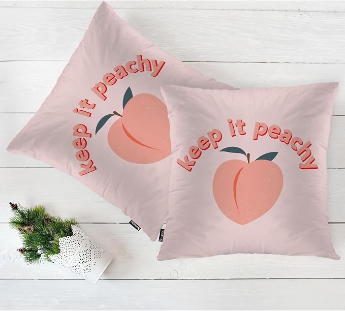Swono Peach Throws Pillows Covers for Couch, Keep It Peachy Decorative Pillow Cases for Men Women, Peach Pink Comfortable Pillow Cushion Cover Pack of 2 18"X18" for Home Sofa Bed