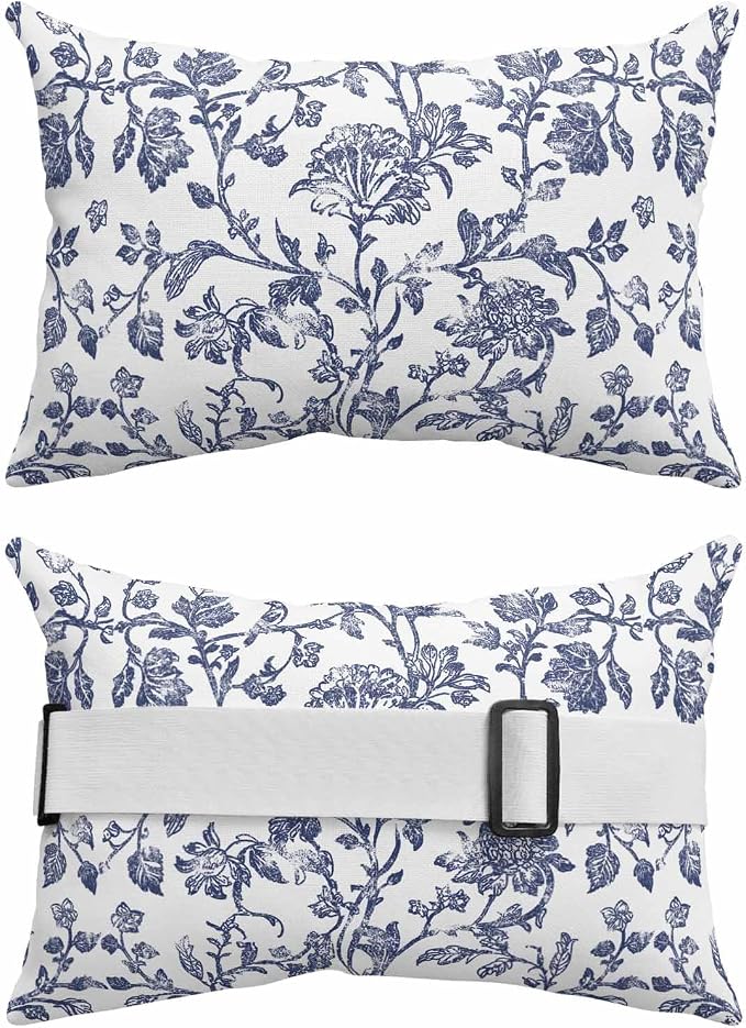 Pack of 4 Outdoor Lumbar Pillow Covers 11x16 Inch, Blue Flower Waterproof Throw Pillow Covers Set, Spring Leaf Vintage Farmhouse Boho Plant Indoor&Outdoor Cushion Cases for Patio Porch Beach