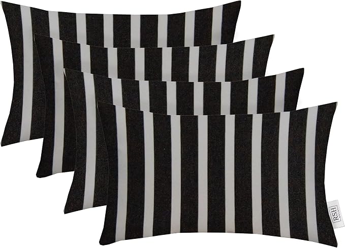 RSH DECOR: Sunbrella Lumbar Throw Pillows Set of 4 | 20" x 12" | Water and Fade-Resistant Performance Fabric | Outdoor Pillow Covers with Down-Alternative Inserts | Shore Classic Black