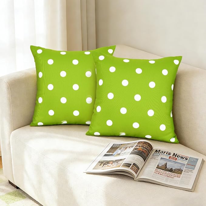 Eternal Beauty 20X20'' Set of 2 Outdoor Decorative Pillow Covers Waterproof Outdoor Pillow Covers for Spring Summer Patio Throw Pillows, 20X20 inches, Green Polka Dot
