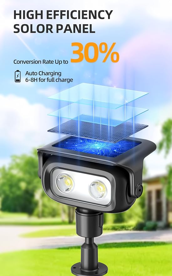 ROSHWEY Solar Spot Lights Outdoor, Waterproof Spotlights with 2 Brightness Mode, Landscape Lighting Solar Lights for Garden, Yard, Pathway (Cool White, 4 Pack)