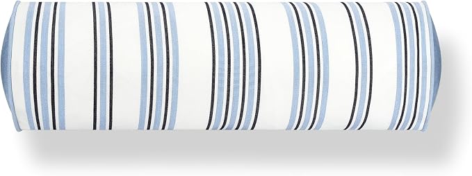 Hofdeco Premium Coastal Hampton Outdoor Performance Bolster Pillow Cover Only, 6"x20" Water Repellent, UV and Fade Resistant for Backyard, Couch, Poolside, Azure Blue Indigo Woven Bayside Stripes
