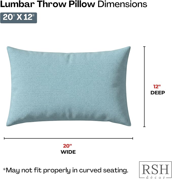 RSH DECOR: Sunbrella Lumbar Throw Pillows Set of 2 | 20" x 12" | Water and Fade-Resistant Performance Fabric | Outdoor Pillow Covers with Down-Alternative Inserts | Made in USA (Cast Mineral)