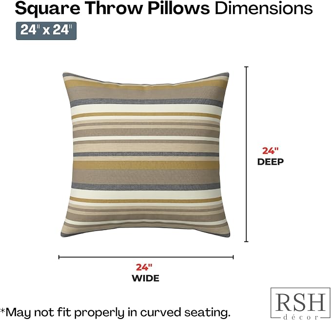 RSH DECOR: Sunbrella Square Throw Pillows Set of 2 | 24" x 24" | Water and Fade-Resistant Performance Fabric | Outdoor Pillow Covers with Down-Alternative Inserts | Made in USA (Edition Gleam)