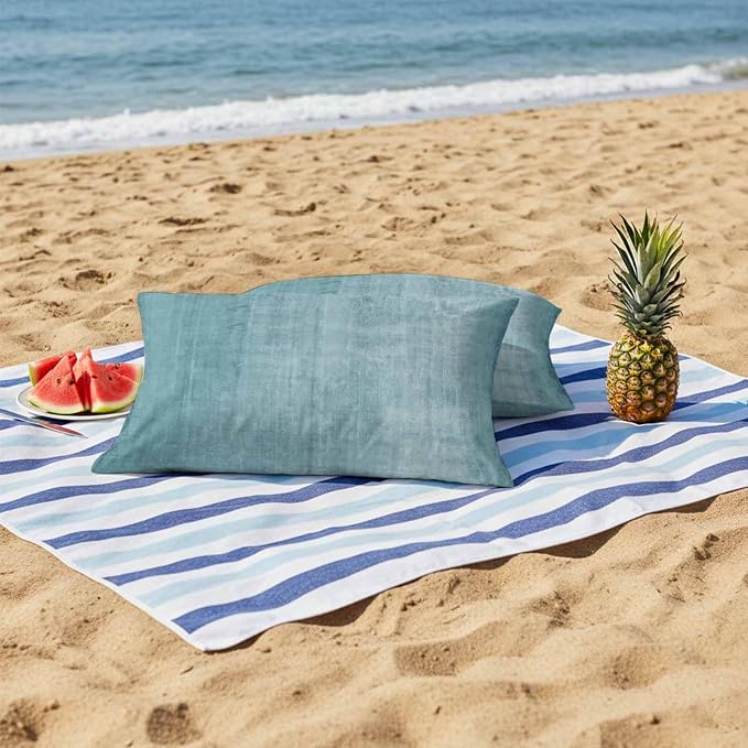 Vandarllin Outdoor Throw Pillows Covers 20x12 inch Set of 2 Waterproof Turquoise Linen Decorative Zippered Cushion Covers for Patio Furniture, Solid Color Texture Lumbar Pillowcases