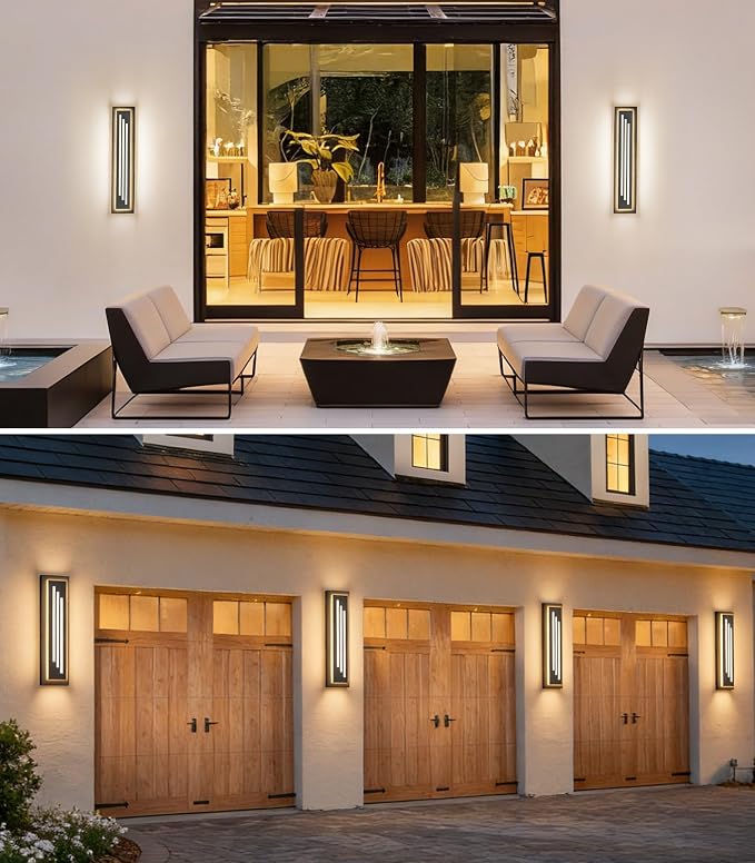 23.6'' Outdoor Wall Lights Modern Black LED Outdoor Wall Sconce, Large Long Exterior Lighting Fixtures, 3000K Waterproof Front Porch Lights Outside Lights for House, Garage, Indoor, 2 Pack