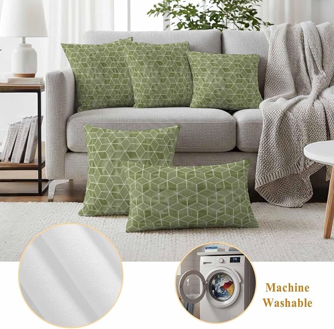 Green Honeycomb Tiling Waterproof Outdoor Pillow Covers Set of 2 Home Decor, Wooden Grain Blocks Lumbar Pillowcase Patio Pillow Covers for Couch Bench Patio Furniture Garden 20x20in