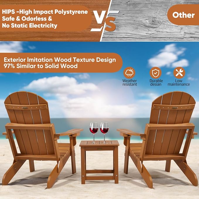Outdoor Side Table Set of 4, HIPS Plastic Composite Adirondack Patio Table, Weather Resistant End Tables for Outside, Indoor, Patio, Garden, Pool, Porch, Backyard, Lawn, Deck - Teak