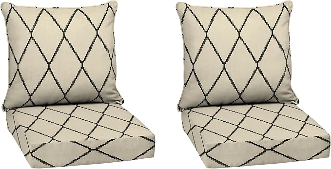 Arden Deep Seat Outdoor Chair Cushion Set (2-Pack), 24 in x 24 in, Weather-Proof, Rain-Proof, Fade Resistant Patio Cushion Set for Chair, Sofa, and Couch Tan Diamond Trellis | Outdoor Sofa, Couch, Conversation Set, Weather-Proof, Rain-Proof, Fade Resis...