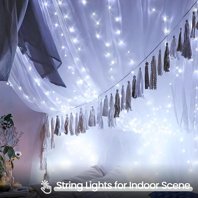 4 Pack 400 LED Battery Operated String Lights, Twinkle Lights Cool White | 132FT 8 Modes Christmas Fairy Lights Indoor Outdoor, Waterproof Battery Lights for Bedroom Party Porch Tree Holiday Decor