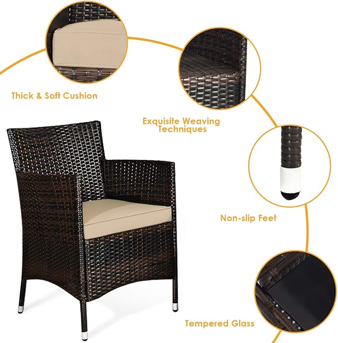 HAPPYGRILL 4-Piece Patio Furniture Set Outdoor Rattan Wicker Conversation Set with Cushioned Sofa and Coffee Table for Porch Backyard Garden Poolside