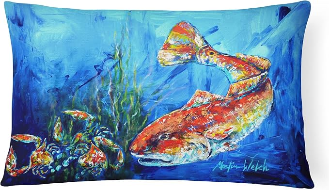 Caroline's Treasures MW1214PW1216 Scattered Red Fish Canvas Fabric Decorative Pillow Machine Washable, Indoor Outdoor Decorative Pillow for Couch, Bed or Patio, 12HX16W