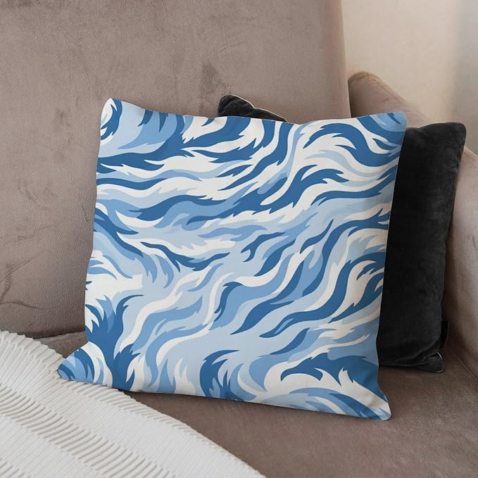 Throw Pillow Covers Blue Tiger Print Cushion Cases Classic Animal Tiger Print Pillow Cover Accent Outdoor Garden Decoration for Outside Couch Chair Patio 20x20 in