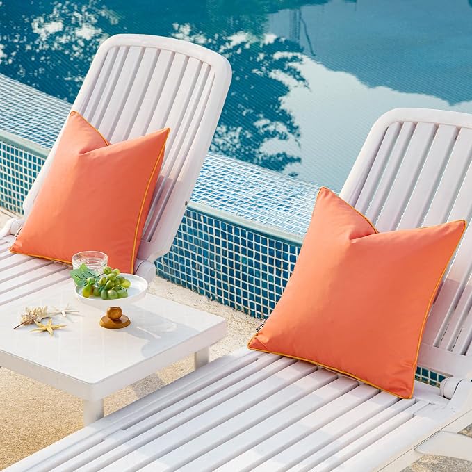 MIULEE Outdoor Waterproof Pillow Covers 12x20 Coral Red-Yellow Pack of 2 | Decorative Farmhouse Throw Pillow Covers with Piping,Square Solid Color,Patio Furniture,Summer Couch Tent Sofa Living Room