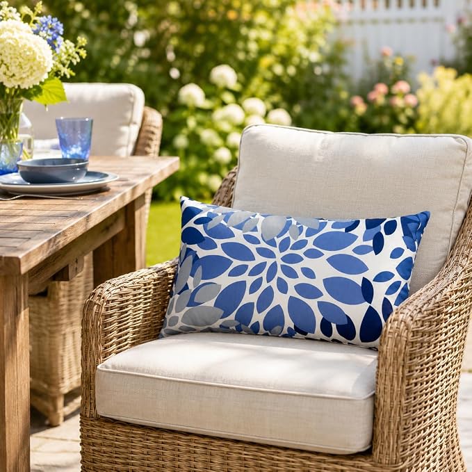 Outdoor Patio Lumbar Pillows Pack of 2, 12"x20" | Fade Resistant Outdoor Waterproof Lumbar Pillow with Inners Decorative Garden Lumbar Cushions for Home Patio Terrace Sofa