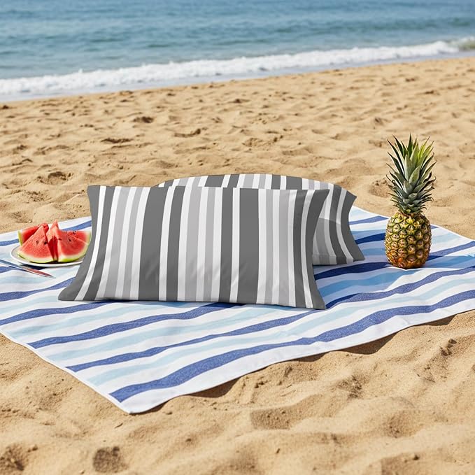 Grey Stripe Outdoor Pillow Covers 20x12 Inch Lumbar Pillow Covers Set of 2 Waterproof Decorative Throw Pillow Cases Farmhouse Minimalist Striped Cushion Covers for Patio Furniture Garden Couch Sofa