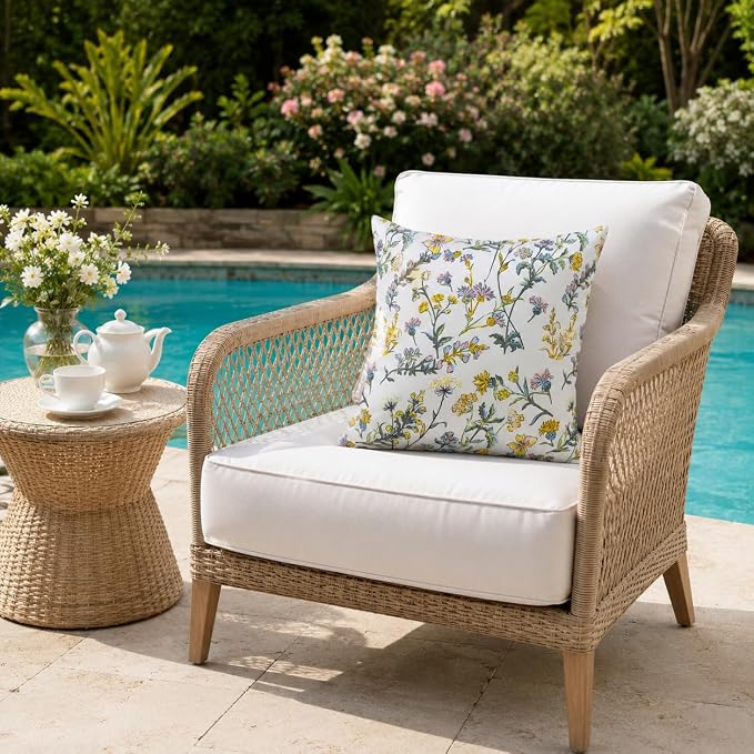 Outdoor/Indoor Decorative Throw Pillows 18×18 Inch | Pack of 2 Waterproof Decorative Throw Pillows with Inserts, Square Pillows for Bed, Couch, Sofa and Patio Furniture