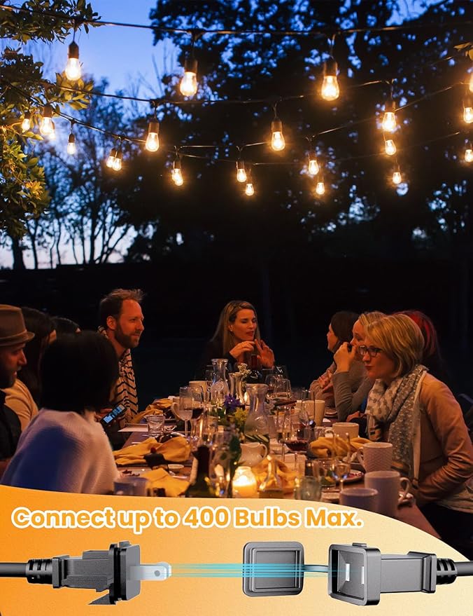 Svater Outdoor String Lights for Outside 150 FT Waterproof Commercial Grade | Hanging for Patio Bistro Cafe Backyard Deck, Shatterproof 1W E26 S14 Dimmable Antique Bulbs 2700K (50 FT *3)