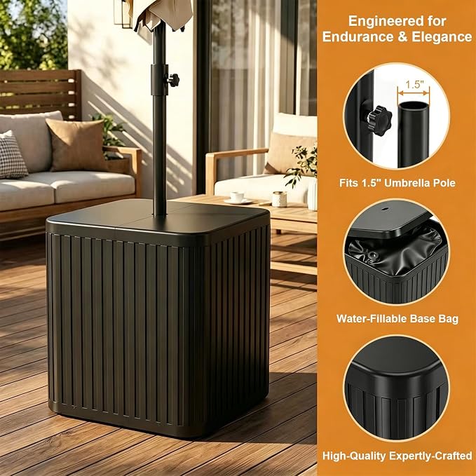 2-in-1 Umbrella Side Table – 16.54" Outdoor Patio Table with Fillable 15 Gal Water/Sand Base, Fits 1.5" Pole, UV Resistant for Pool, Deck, Garden (Black)