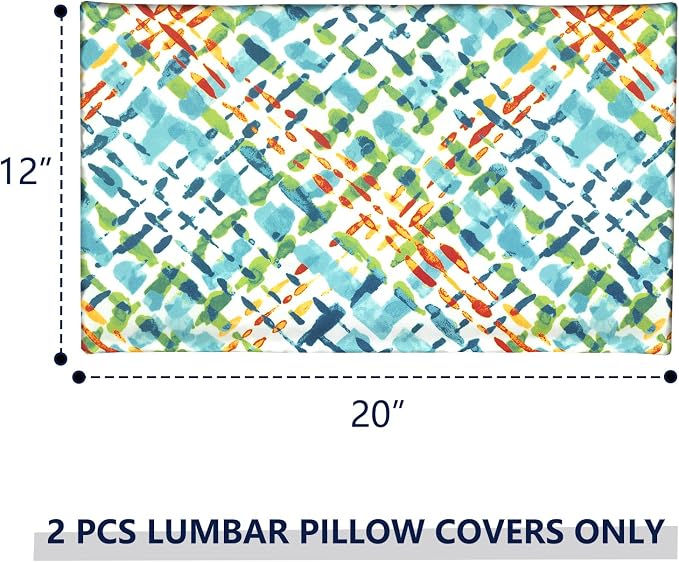 Outdoor Lumbar Pillow Covers 12”x20”, Rectangle Throw Pillow Covers for Patio Furniture, Decorative Lumbar Cushion Case for Garden Balcony Couch Office Chair, Pack of 2,Acapa Opal Geometric