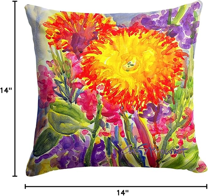 Caroline's Treasures 6077PW1414 Flower - Aster Fabric Decorative Pillow Machine Washable, Indoor Outdoor Decorative Pillow for Couch, Bed or Patio, 14Hx14W