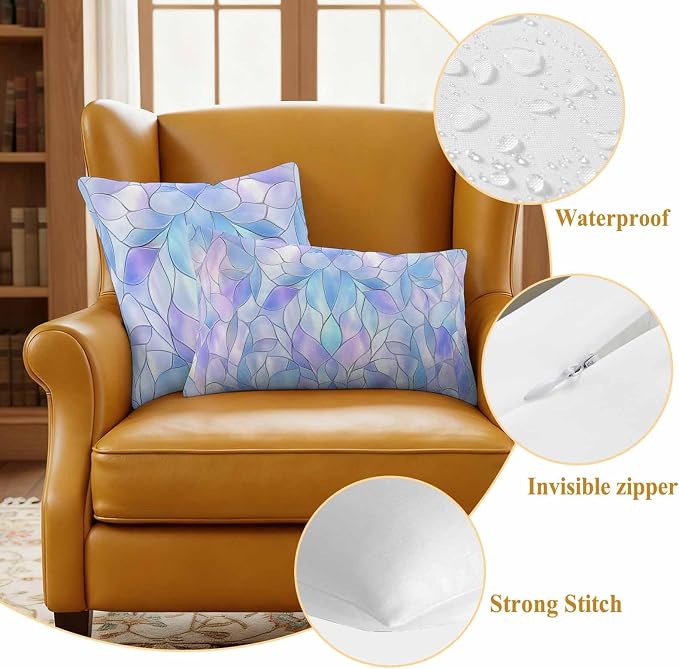 Abstract Art Outdoor Pillow Covers Set of 2 Gradient Stained Glass Fragments Modern Waterproof Throw Pillow Cover Decorative Cushion Cases for Patio Porch Garden 20X20 Inch
