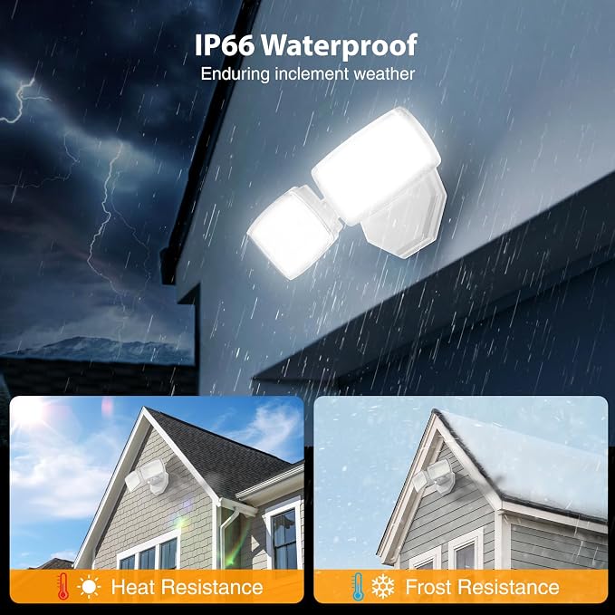 Onforu 3200LM Flood Lights Outdoor, 32W 6500K LED Security Light Switch Controlled, IP66 Waterproof Outdoor Lights, Wall Mount Exterior Flood Light with 2 Adjustable Heads Floodlights Outside