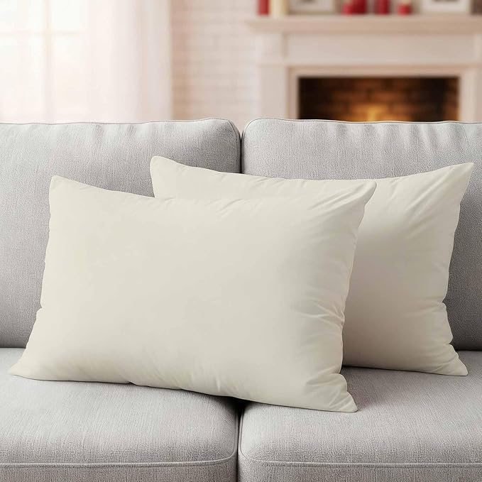 Lumbar Pillow Covers 12 x 20 Inches, Cream Solid Color Waterproof Throw Pillow Cover Set of 2, Aesthetics Contemporary Luxury Decorative Rectangle Cushion Covers for Patio/Couch/Garden