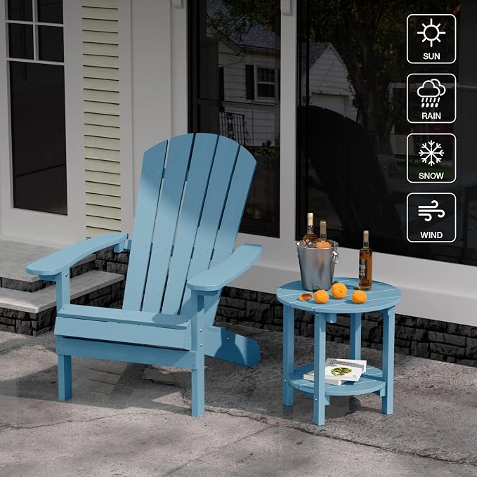 YEFU Adirondack Side Table, 18" Double Outdoor Side Table, Poly Lumber end Table, Weather Resistant for Indoor, Patio, Pool, Porch, Backyard-Blue