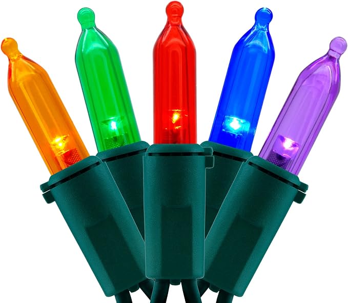 YULETIME 200 Multicolor LED Christmas Lights, 66 ft Green Wire String Light | Stay Lit, End-to-End Connectable, UL Certified, Commercial Grade, 1-Strand 200 Lights, 4" Spacing