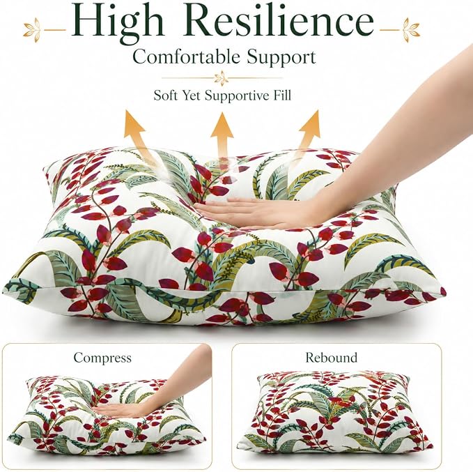 Outdoor Throw Pillows 18×18 Inch Waterproof Pillows with Inserts | Pack of 2 Fade Resistant Decorative Throw Pillows Outdoor Square Pillows for Garden Couch Sofa Patio Furniture
